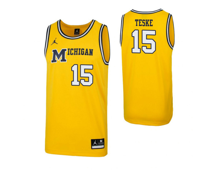 Michigan Wolverines #15 Jon Teske 1989 Throwback Authentic College Basketball Jersey Maize