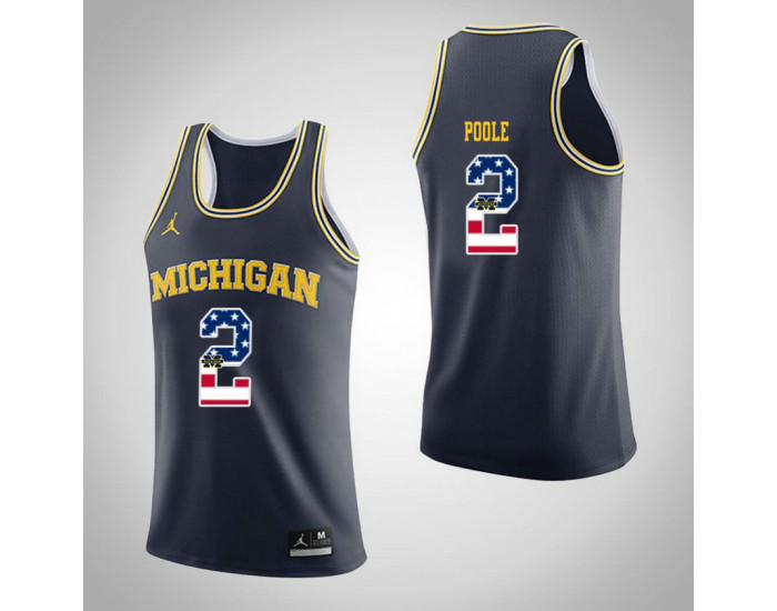 Michigan Wolverines #2 Jordan Poole Jordan Brand USA Flag Replica College Basketball Jersey Navy
