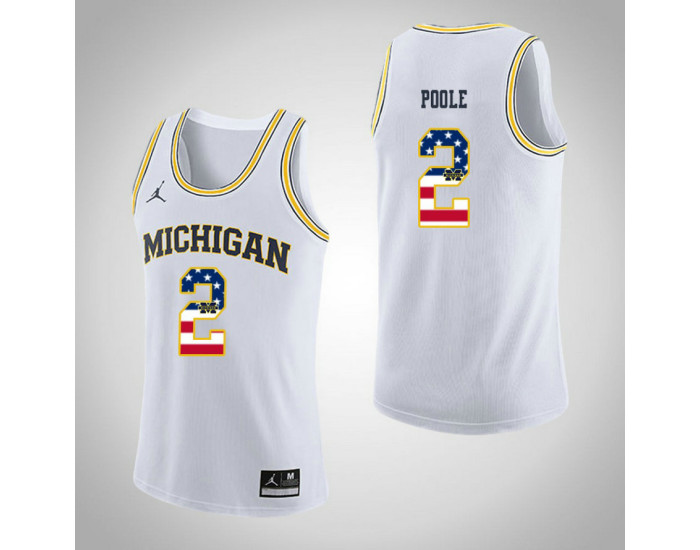 Youth Michigan Wolverines #2 Jordan Poole Jordan Brand USA Flag Replica College Basketball Jersey White