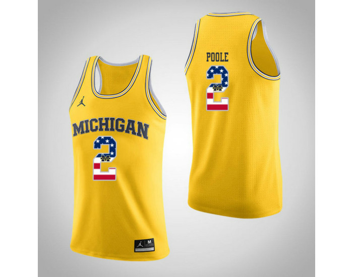Michigan Wolverines #2 Jordan Poole Jordan Brand USA Flag Replica College Basketball Jersey Yellow