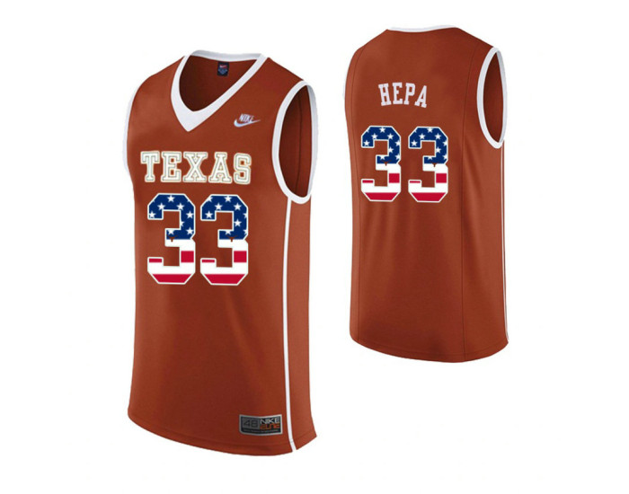 Texas Longhorns #33 Kamaka Hepa USA Flag Replica College Basketball Jersey Orange