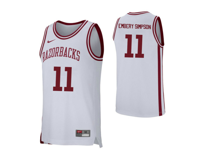 Arkansas Razorbacks #11 Keyshawn Embery-Simpson Authentic College Basketball Jersey White