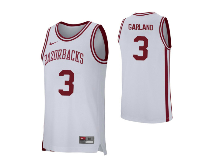Arkansas Razorbacks #3 Khalil Garland Authentic College Basketball Jersey White