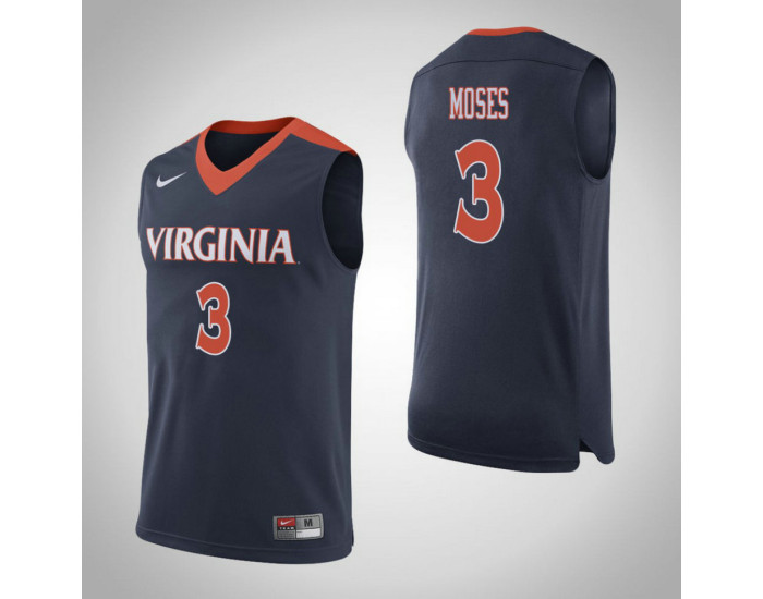 Virginia Cavaliers #3 Lauren Moses Replica College Basketball Jersey Navy