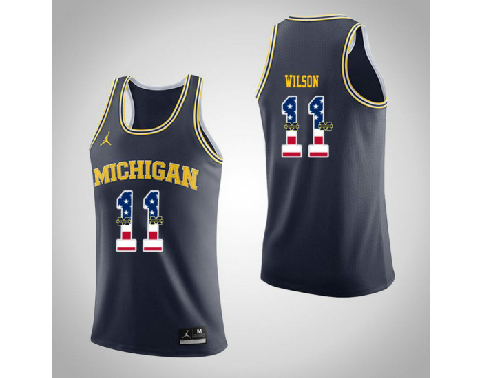 Youth Michigan Wolverines #11 Luke Wilson Jordan Brand USA Flag Replica College Basketball Jersey Navy