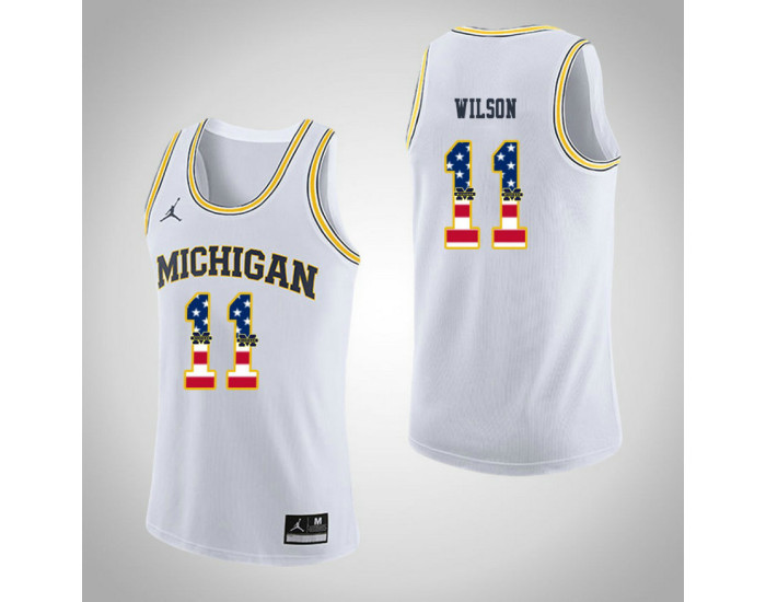 Michigan Wolverines #11 Luke Wilson Jordan Brand USA Flag Authentic College Basketball Jersey White