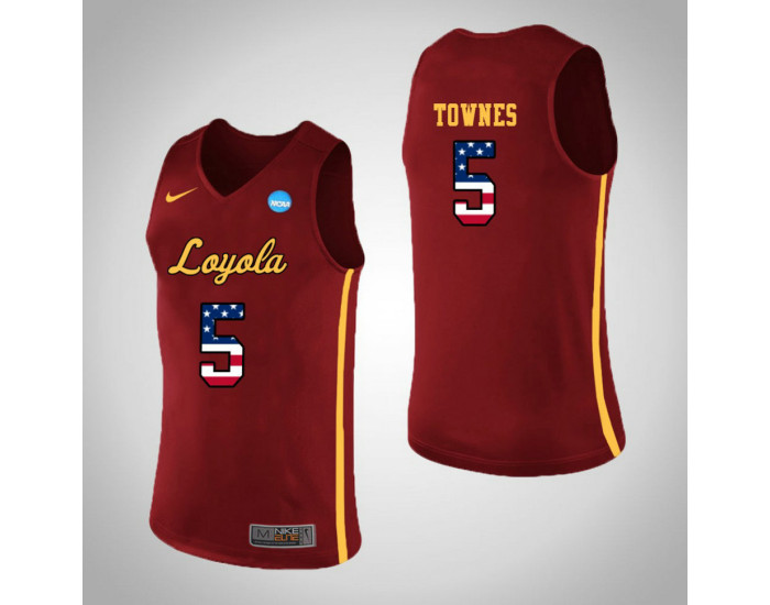 Loyola (Chi) Ramblers #5 Marques Townes USA Flag Authentic College Basketball Jersey Red