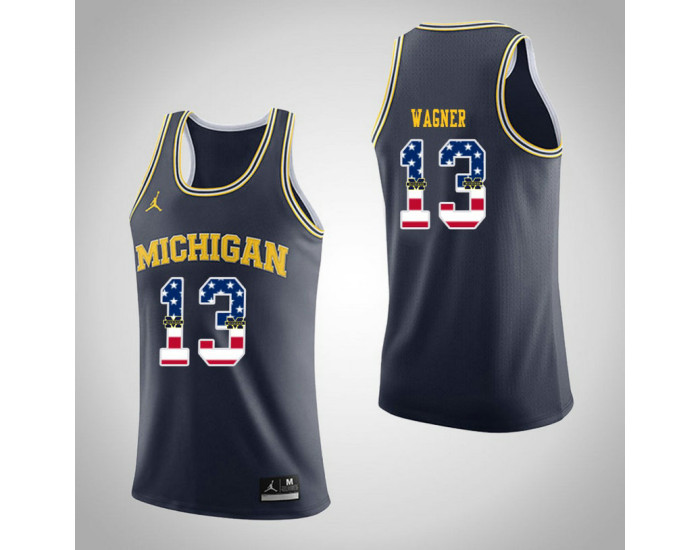 Michigan Wolverines #13 Moritz Wagner Jordan Brand USA Flag Replica College Basketball Jersey Navy