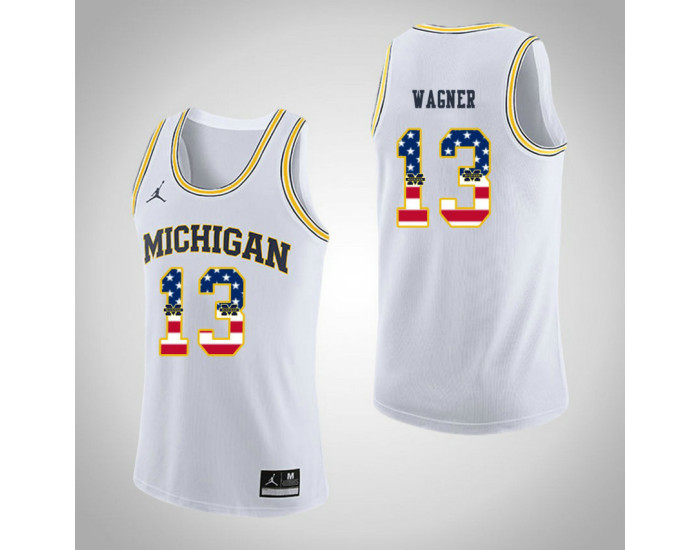 Youth Michigan Wolverines #13 Moritz Wagner Jordan Brand USA Flag Authentic College Basketball Jersey White