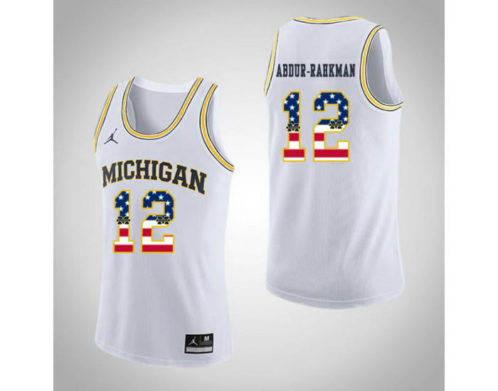 Michigan Wolverines #12 Muhammad-Ali Abdur-Rahkman Jordan Brand USA Flag Authentic College Basketball Jersey White