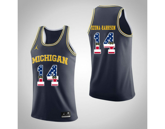 Michigan Wolverines #14 Rico Ozuna-Harrison Jordan Brand USA Flag Authentic College Basketball Jersey Navy