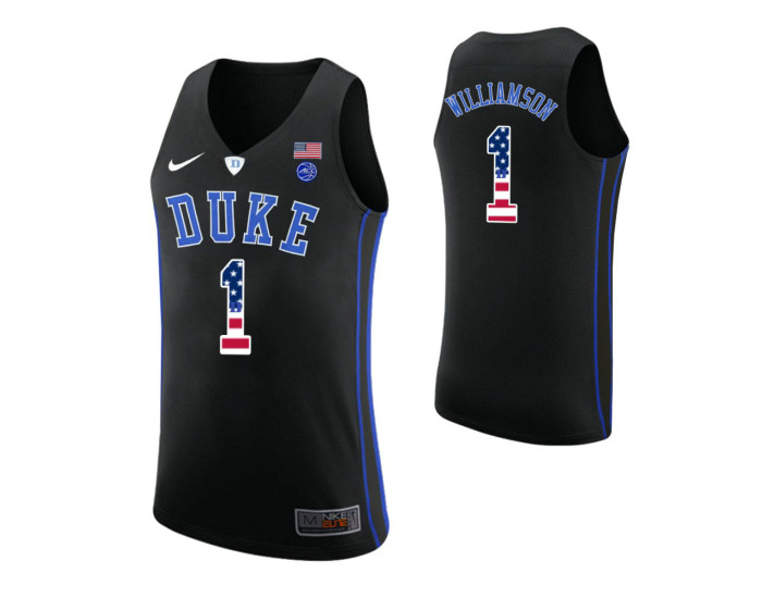 Youth Duke Blue Devils #1 Zion Williamson USA Flag Replica College Basketball Jersey Black