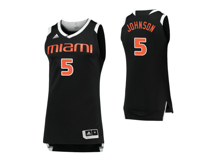 Miami Hurricanes #5 Zach Johnson Black White Authentic College Basketball Jersey