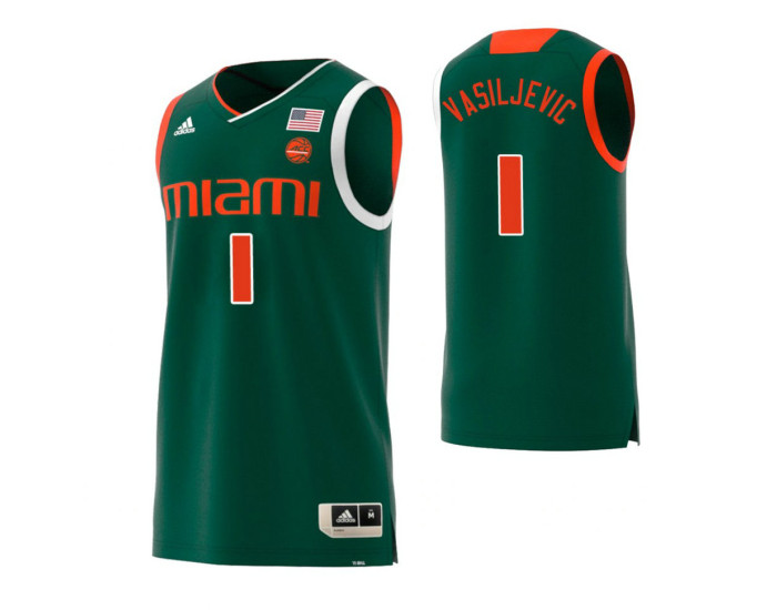 Miami Hurricanes #1 Dejan Vasiljevic Authentic College Basketball Jersey Green