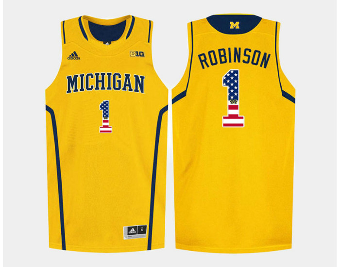 Michigan Wolverines #1 Glenn Robinson III Gold Alternate USA Flag Authentic College Basketball Jersey