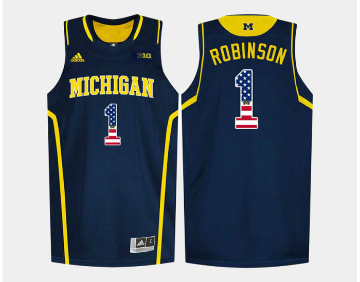 Youth Michigan Wolverines #1 Glenn Robinson III Navy Road USA Flag Authentic College Basketball Jersey