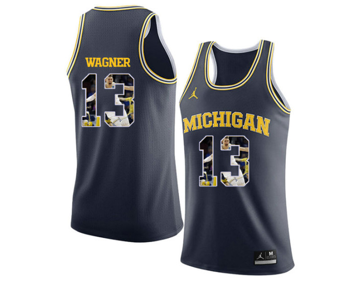 Michigan Wolverines #13 Moritz Wagner Authentic College Basketball Jersey Navy