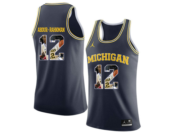 Michigan Wolverines #12 Muhammad-Ali Abdur-Rahkman Authentic College Basketball Jersey Navy