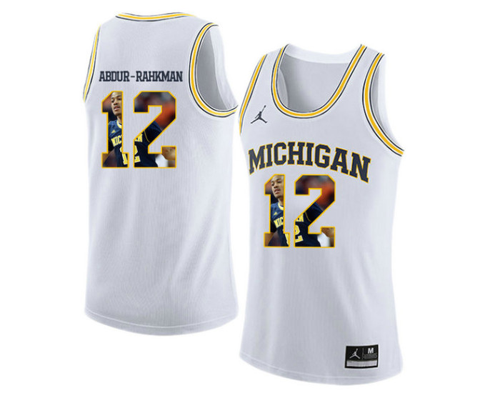 Michigan Wolverines #12 Muhammad-Ali Abdur-Rahkman Replica College Basketball Jersey White