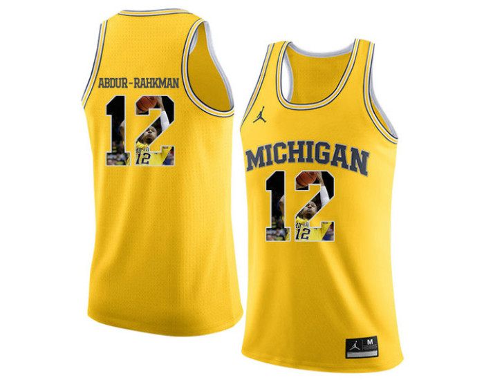 Youth Michigan Wolverines #12 Muhammad-Ali Abdur-Rahkman Replica College Basketball Jersey Yellow