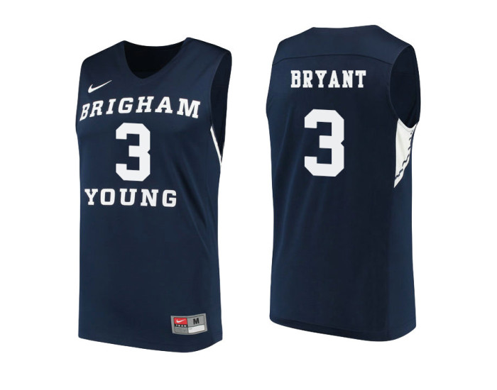 Youth BYU Cougars #3 Elijah Bryant Authentic College Basketball Jersey Navy