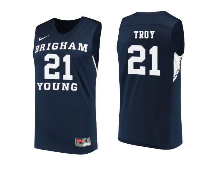 Youth BYU Cougars #21 Evan Troy Authentic College Basketball Jersey Navy
