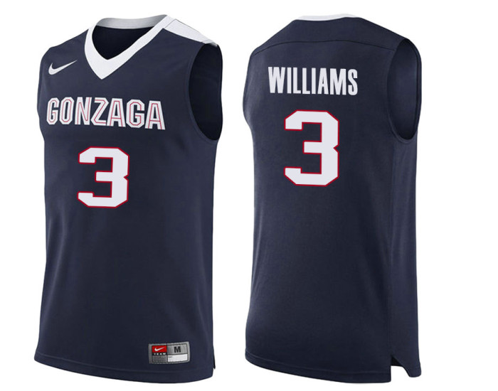 Gonzaga Bulldogs #3 Johnathan Williams Replica College Basketball Jersey Navy