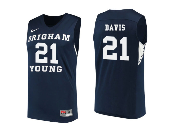 Youth BYU Cougars #21 Kyle Davis Authentic College Basketball Jersey Navy