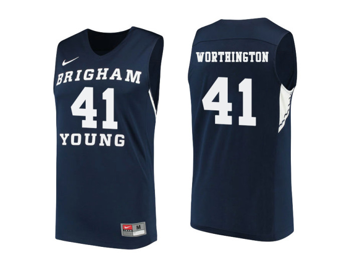 BYU Cougars #41 Luke Worthington Authentic College Basketball Jersey Navy