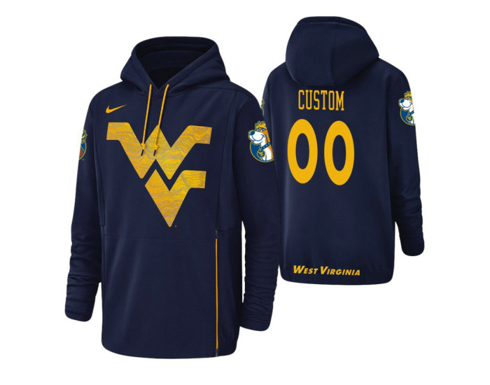 West Virginia Mountaineers #00 Custom Men's Navy College Basketball Hoodie