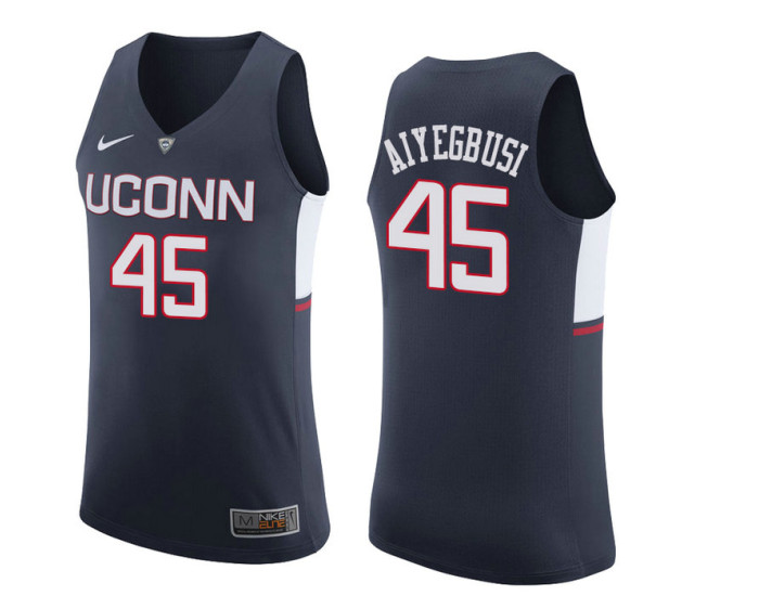 Uconn Huskies #45 Temi Aiyegbusi Authentic College Basketball Jersey Navy