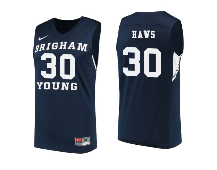 BYU Cougars #30 TJ Haws Authentic College Basketball Jersey Navy