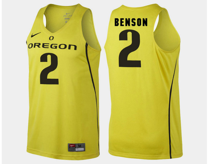Oregon Ducks #2 Casey Benson Yellow Alternate Authentic College Basketball Jersey