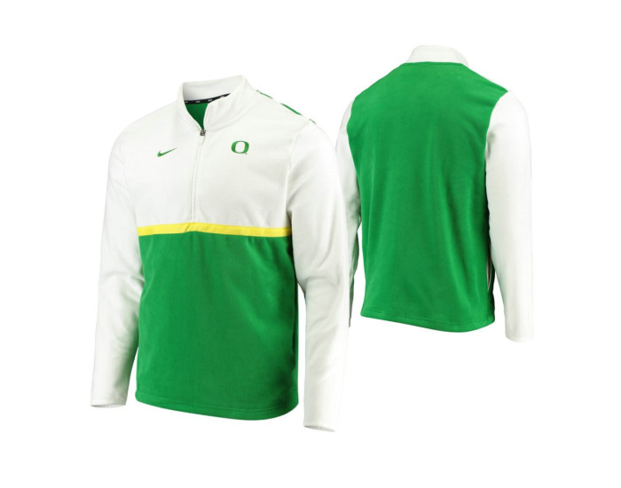 Oregon Ducks White Green Color Block Quarter-Zip Jacket