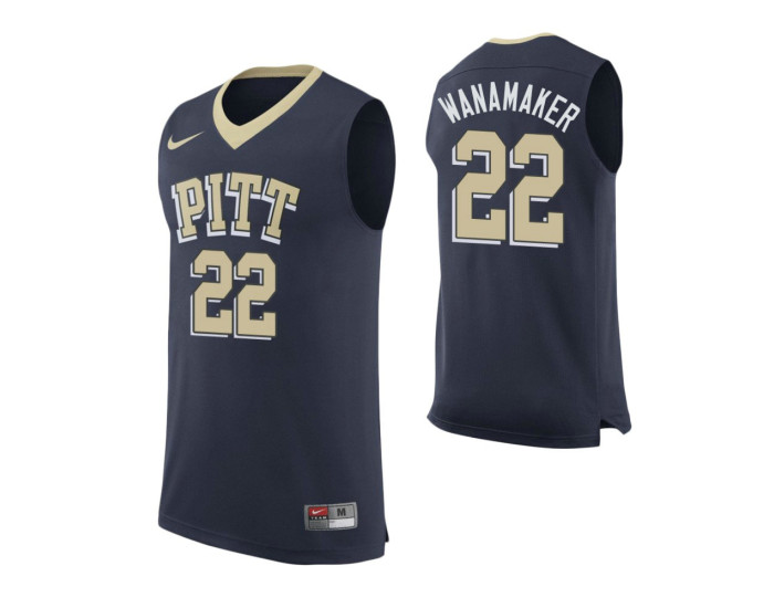 Pittsburgh Panthers #22 Bradley Wanamaker Authentic College Basketball Jersey Navy