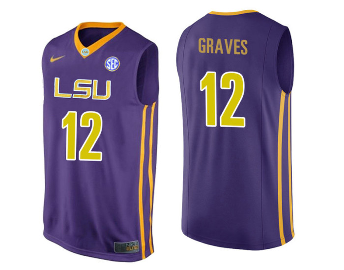 LSU Tigers #12 Marshall Graves Authentic College Basketball Jersey Purple