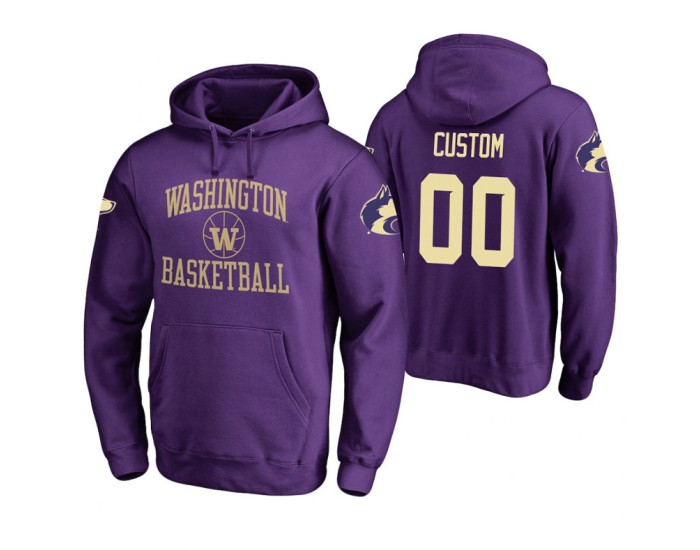 Washington Huskies #00 Custom Men's Purple College Basketball Hoodie