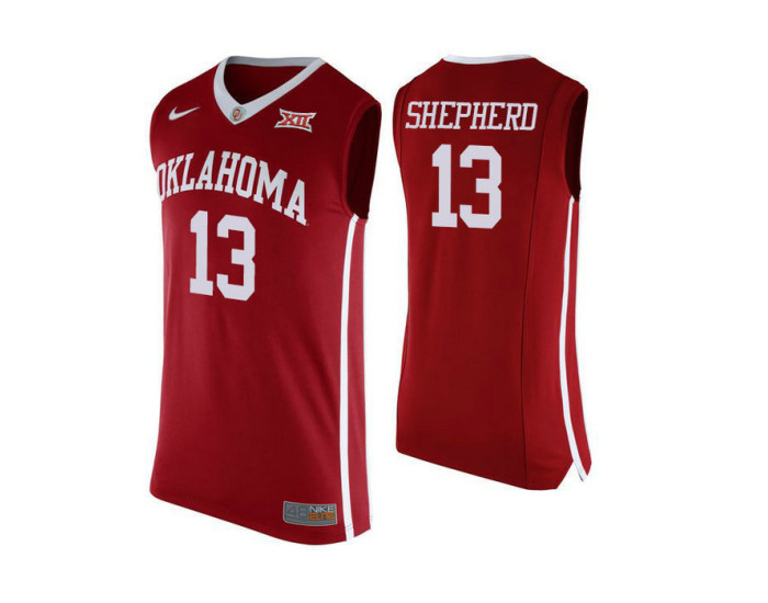 Oklahoma Sooners #13 Jordan Shepherd Authentic College Basketball Jersey Red