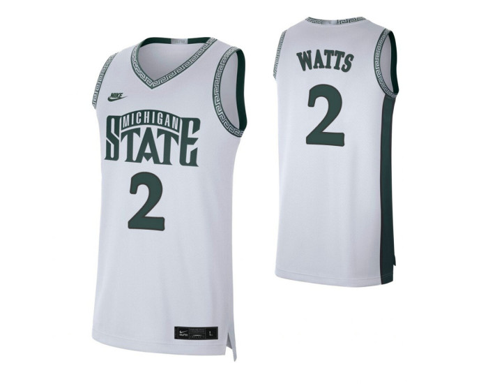 Michigan State Spartans #2 Rocket Watts White Replica College Basketball Jersey