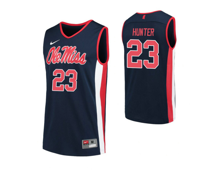 Youth Sammy Hunter Authentic College Basketball Jersey Navy Ole Miss Rebels