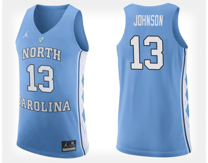 North Carolina Tar Heels #13 Cameron Johnson Light Blue Home Authentic College Basketball Jersey