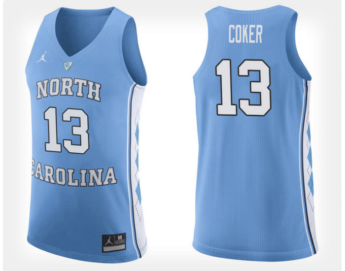 North Carolina Tar Heels #13 Kanler Coker Light Blue Home Replica College Basketball Jersey