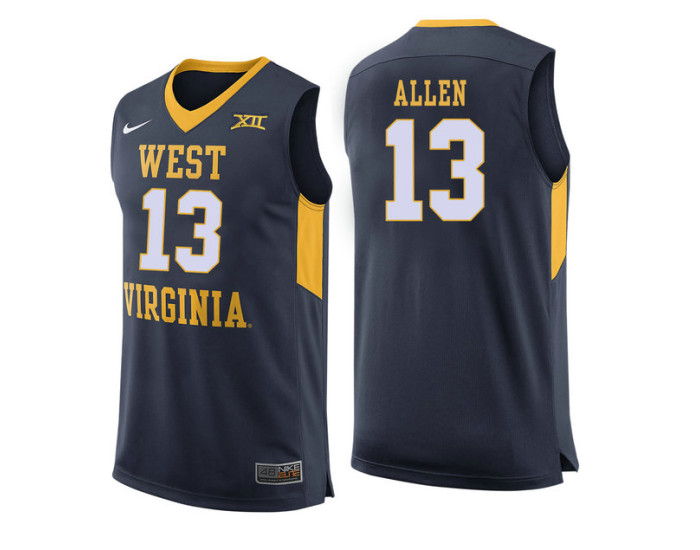 Youth West Virginia Mountaineers #13 Teddy Allen Authentic College Basketball Jersey Navy