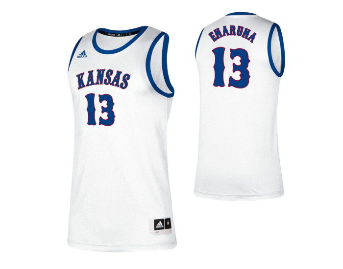 Kansas Jayhawks #13 Tristan Enaruna White Replica College Basketball Jersey