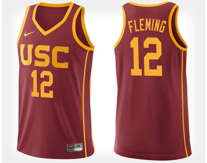 USC Trojans #12 Devin Fleming Cardinal Home Authentic College Basketball Jersey