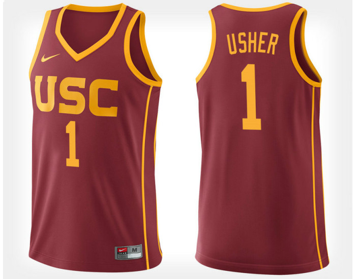 USC Trojans #1 Jordan Usher Cardinal Home Authentic College Basketball Jersey