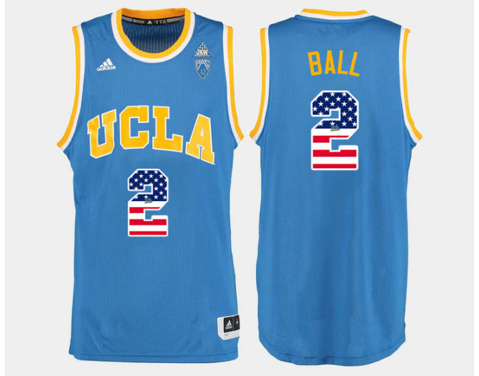 UCLA Bruins #2 Lonzo Ball Blue Road USA Flag Authentic College Basketball Jersey
