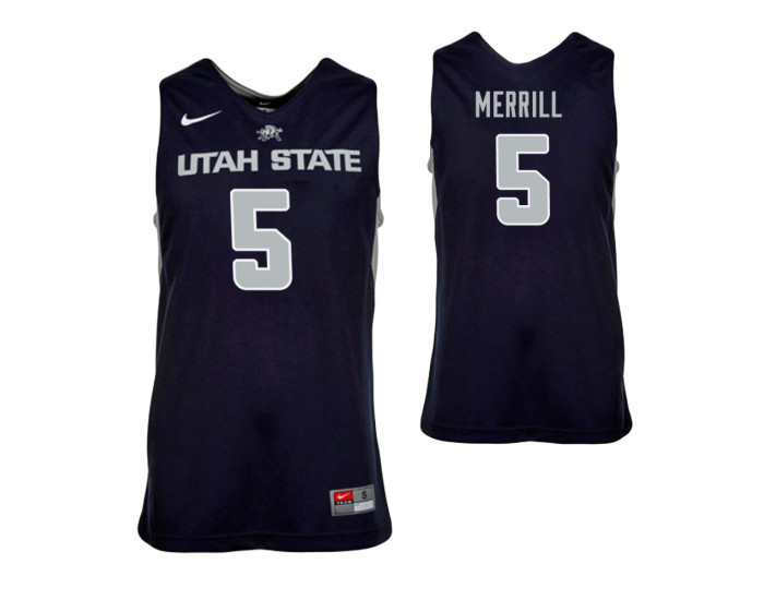 Utah State Aggies Sam Merrill Authentic College Basketball Jersey Navy Blue