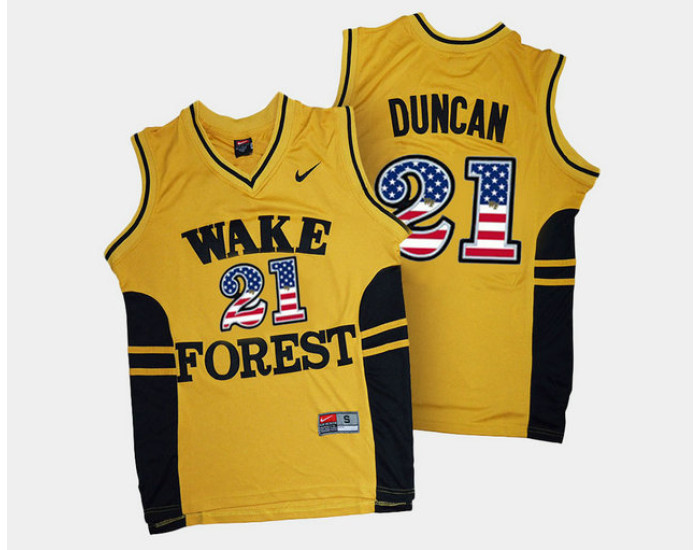 Wake Forest Demon Deacons #21 Tim Duncan Gold Alternate USA Flag Authentic College Basketball Jersey