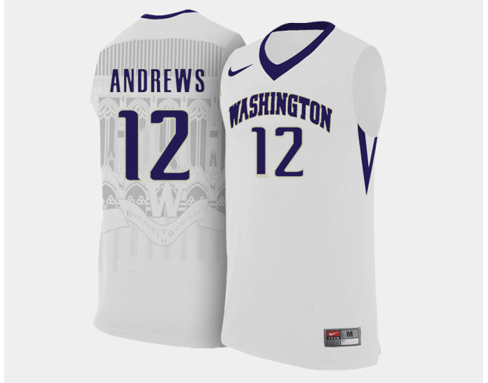 Washington Huskies #12 Andrew Andrews White Home Authentic College Basketball Jersey